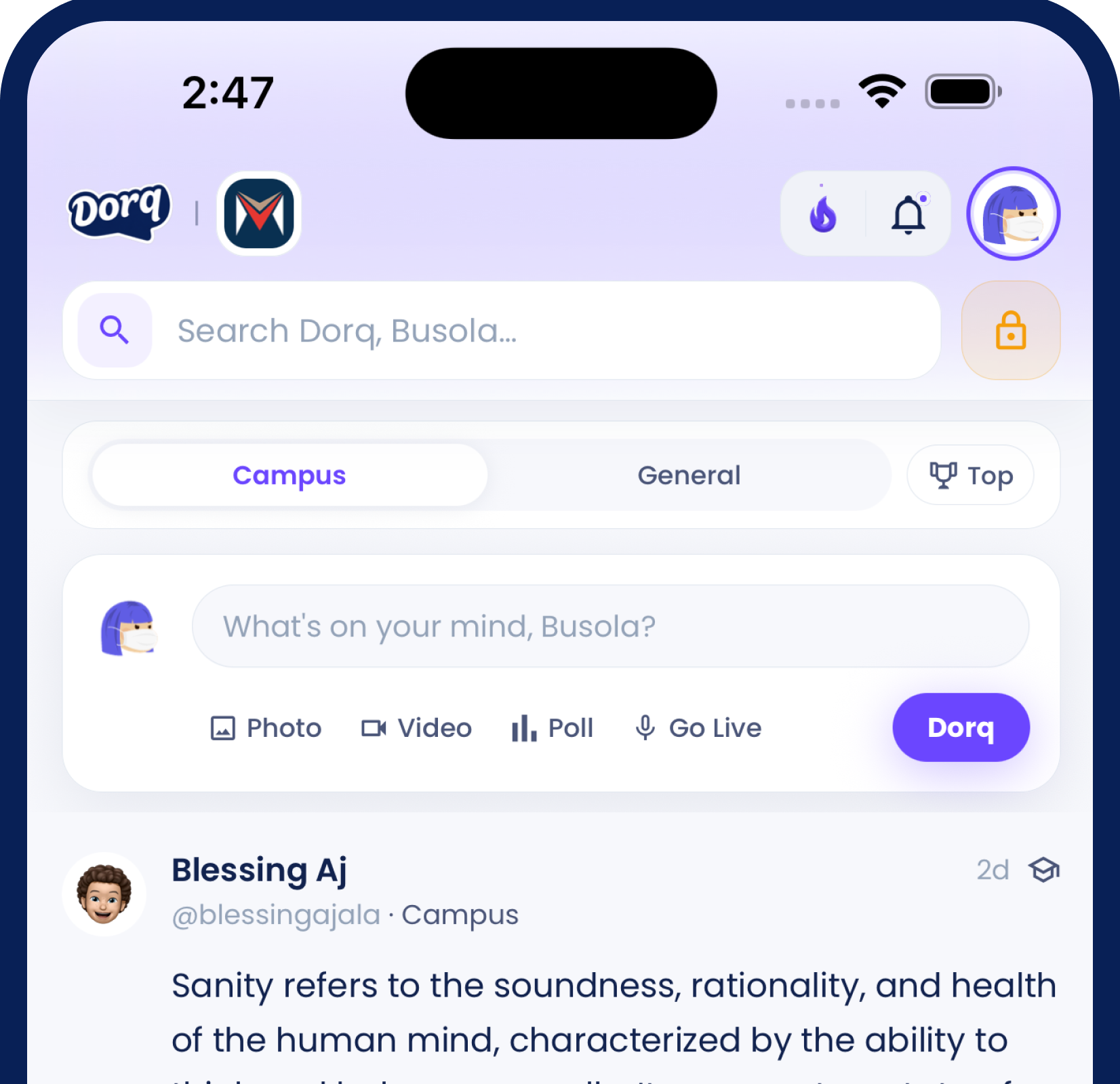 Dorq app on iPhone